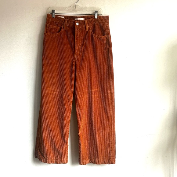 Levi’s Ribcage Wide Leg Orange Corduroy Pants Size 31 - Picture 4 of 14